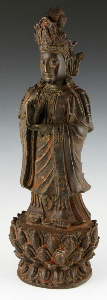 Appraisal: - Bronze Figure of Guanyin Figure of Guanyin bronze in