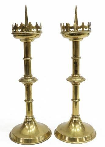 Appraisal: pair French gilt metal candle prickets with open work fleur-de-lis