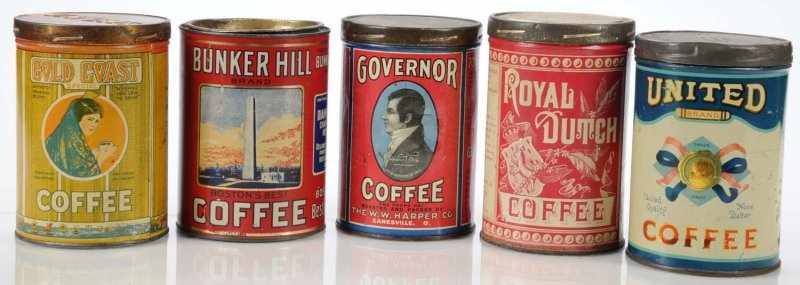 Appraisal: Lot of -Pound Coffee Tins Description Colorful lot includes Gold