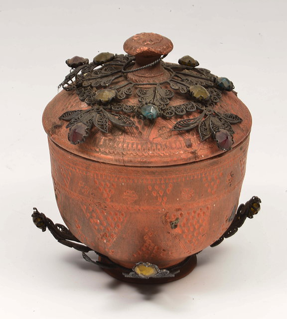 Appraisal: A TH CENTURY EASTERN TERRACOTTA CYLINDRICAL JAR AND COVER with