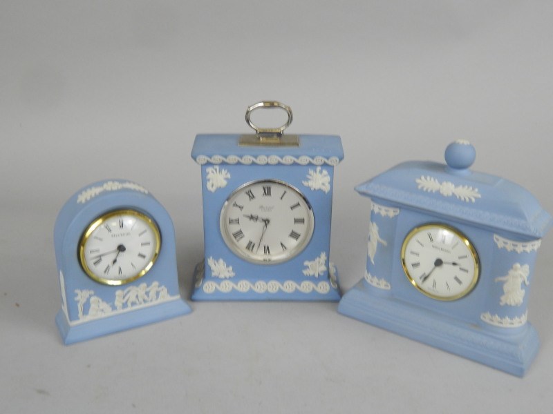 Appraisal: Three Wedgwood blue Jasperware mantel clocks