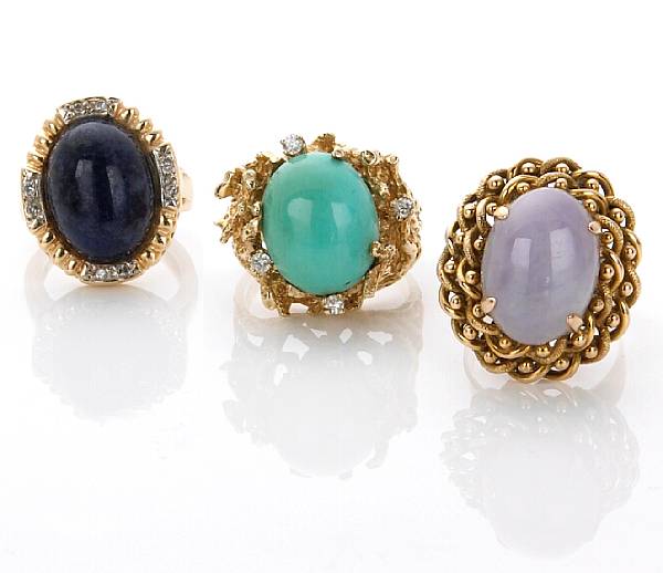 Appraisal: A collection of gem-set diamond and k gold rings including