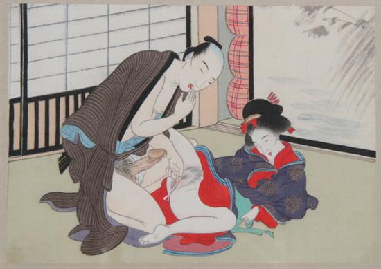 Appraisal: ANONYMOUS Japanese late th century EROTIC SCENE Ink and color