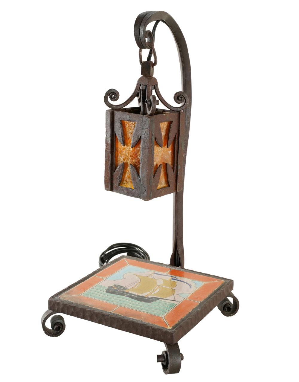 Appraisal: BUSHERE SONS IRON TILE TABLE LAMPsigned with mica shade the