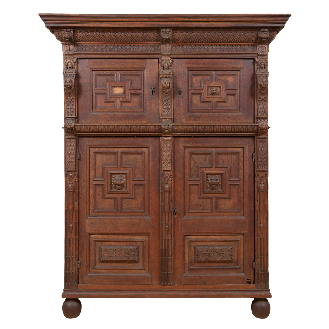 Appraisal: Renaissance Style Oak Court Cupboard th Century The molded cornice