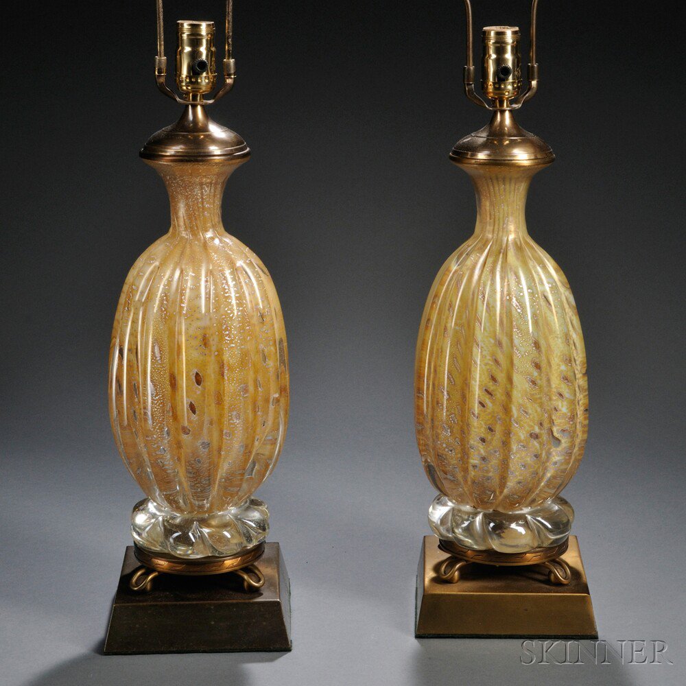 Appraisal: Pair of Italian Art Glass Table Lamp Bases Glass metal