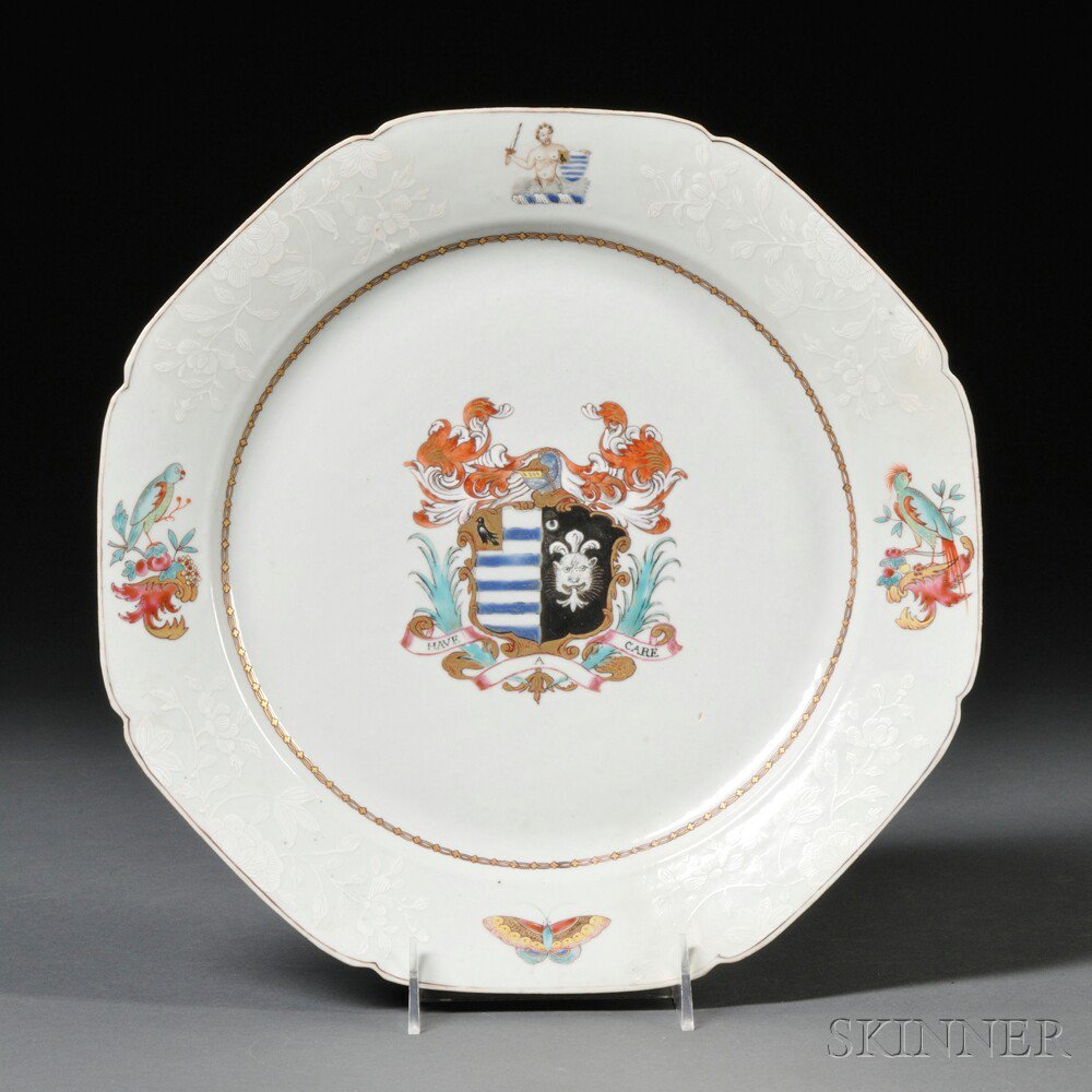 Appraisal: Large Chinese Export Porcelain Armorial Plate c octagonal plate decorated