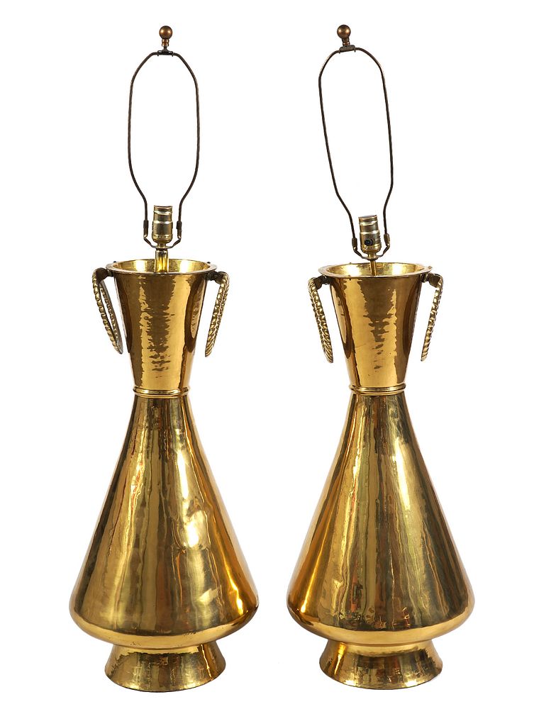 Appraisal: Pr Brass Hammered Table Brass Lamps Pair of hammered brass