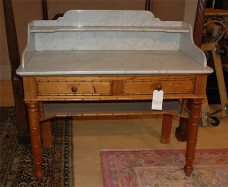 Appraisal: Victorian Style Marble Top Faux Bamboo and Fruitwood Washstand Estimate