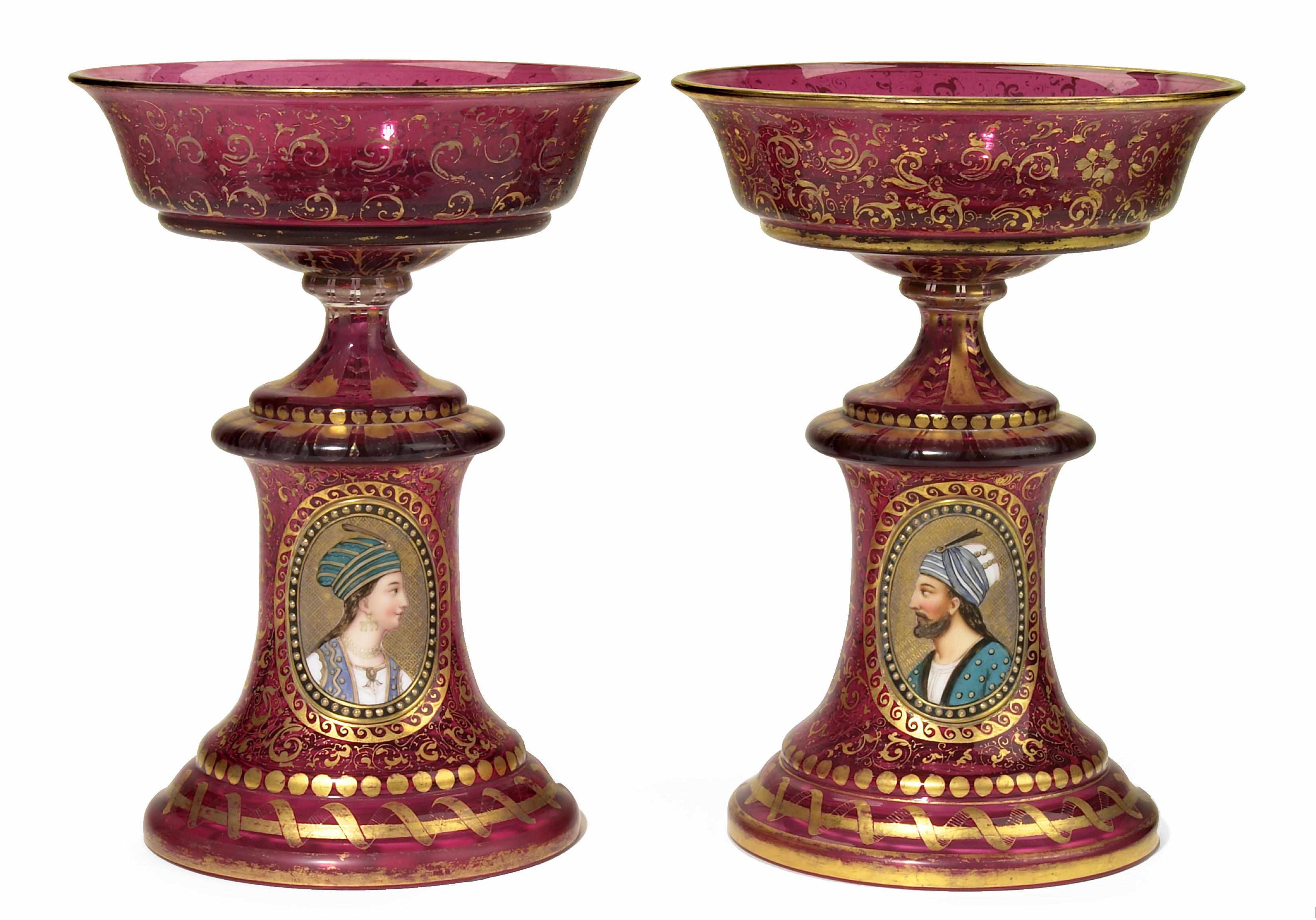 Appraisal: A pair of Bohemian cranberry glass comports late th century