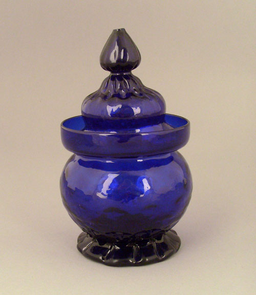 Appraisal: Cobalt glass covered sugar bowl ca in a diamond pattern