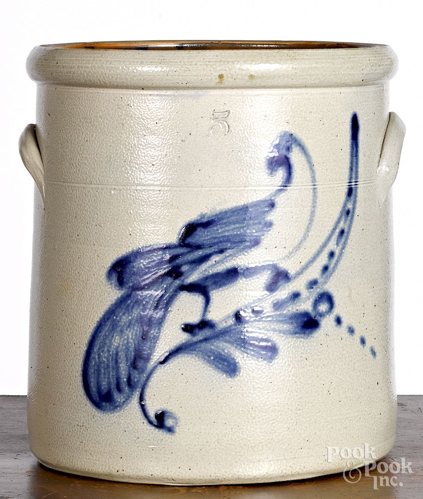 Appraisal: Five-gallon stoneware crock Five-gallon stoneware crock th c with cobalt