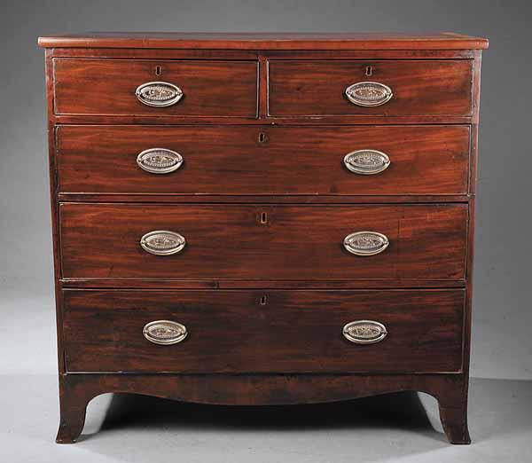 Appraisal: A George III Satinwood-Banded Mahogany Chest th c the rectangular