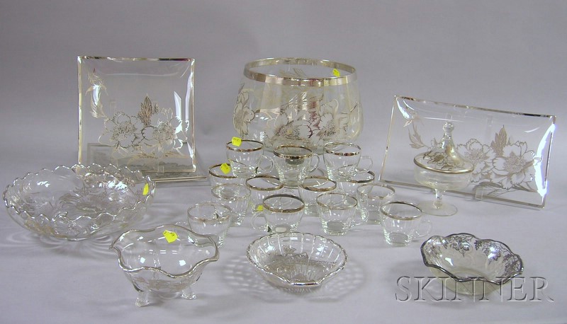 Appraisal: Approximately Twenty-two Piece Silver Overlay and Silver Resist Glass Table