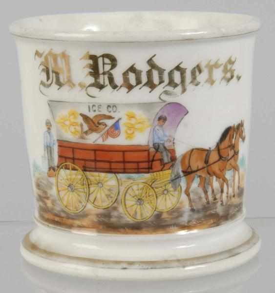 Appraisal: Horse-Drawn Ice Wagon Shaving Mug Description Marked M Rodgers across