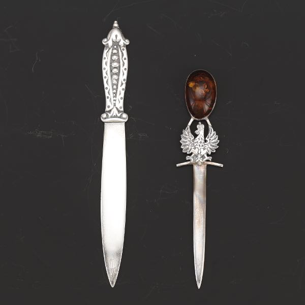 Appraisal: TWO SILVER LETTER OPENERS One silver letter opener engraved Joe