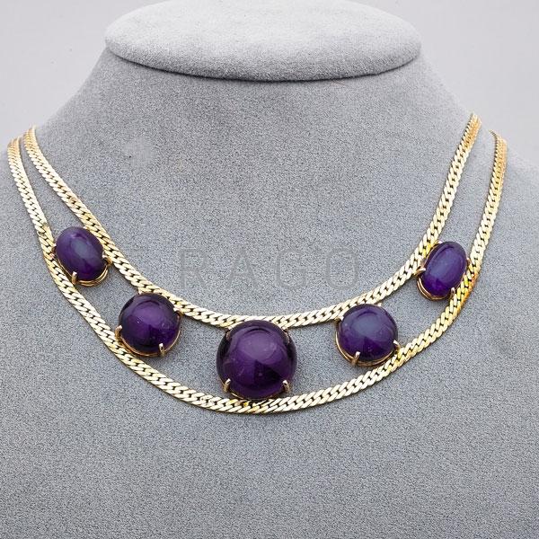 Appraisal: K YELLOW GOLD AMETHYST CABOCHON NECKLACE Condition Report