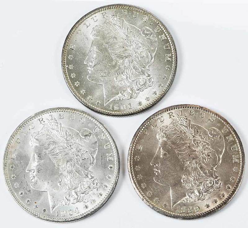 Appraisal: Three Uncirculated New Orleans Morgan Dollars -O -O -O some