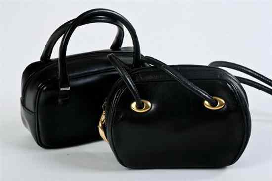 Appraisal: TWO ITALIAN BLACK LEATHER HANDBAGS One by De Vecchi with