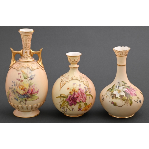 Appraisal: Three Royal Worcester vases and printed and painted with wild