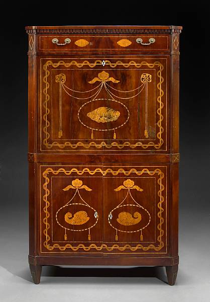 Appraisal: A Dutch Neoclassical marquetry inlaid mahogany secr taire abattant first