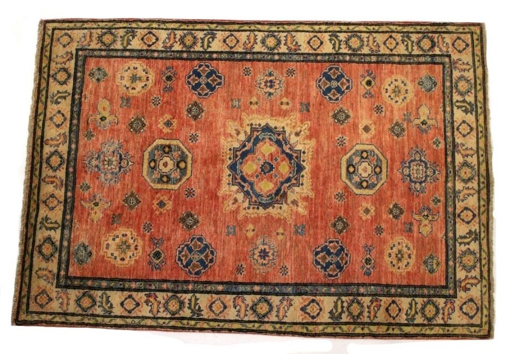 Appraisal: Fine Kazak Persian Hand Knotted Wool Rug Included in this