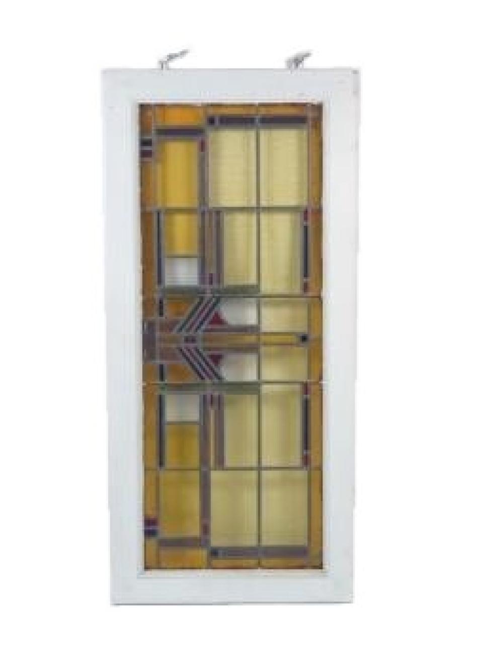 Appraisal: ARTS AND CRAFTS PRAIRIE SCHOOL LEADED STAINED GLASS WINDOW WITH