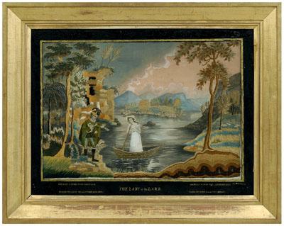 Appraisal: Lady of the Lake needlework finely embroidered scene from Sir