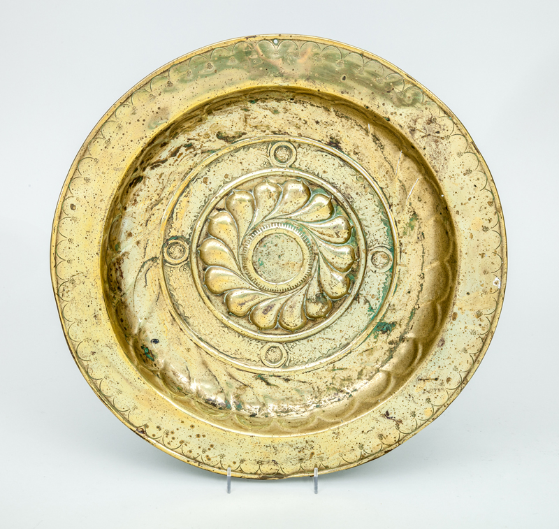 Appraisal: DUTCH BAROQUE REPOUSS BRASS ALMS DISH Together with a Continental