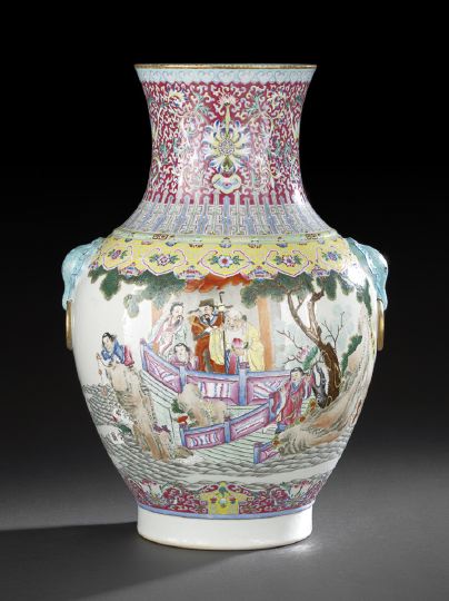 Appraisal: Large and Spectacular Chinese Famille Rose Porcelain Vase Republic Period