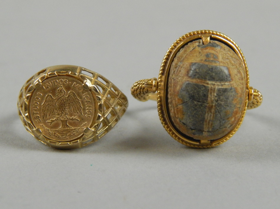 Appraisal: Two ct gold dress rings one with Egyptian stone the