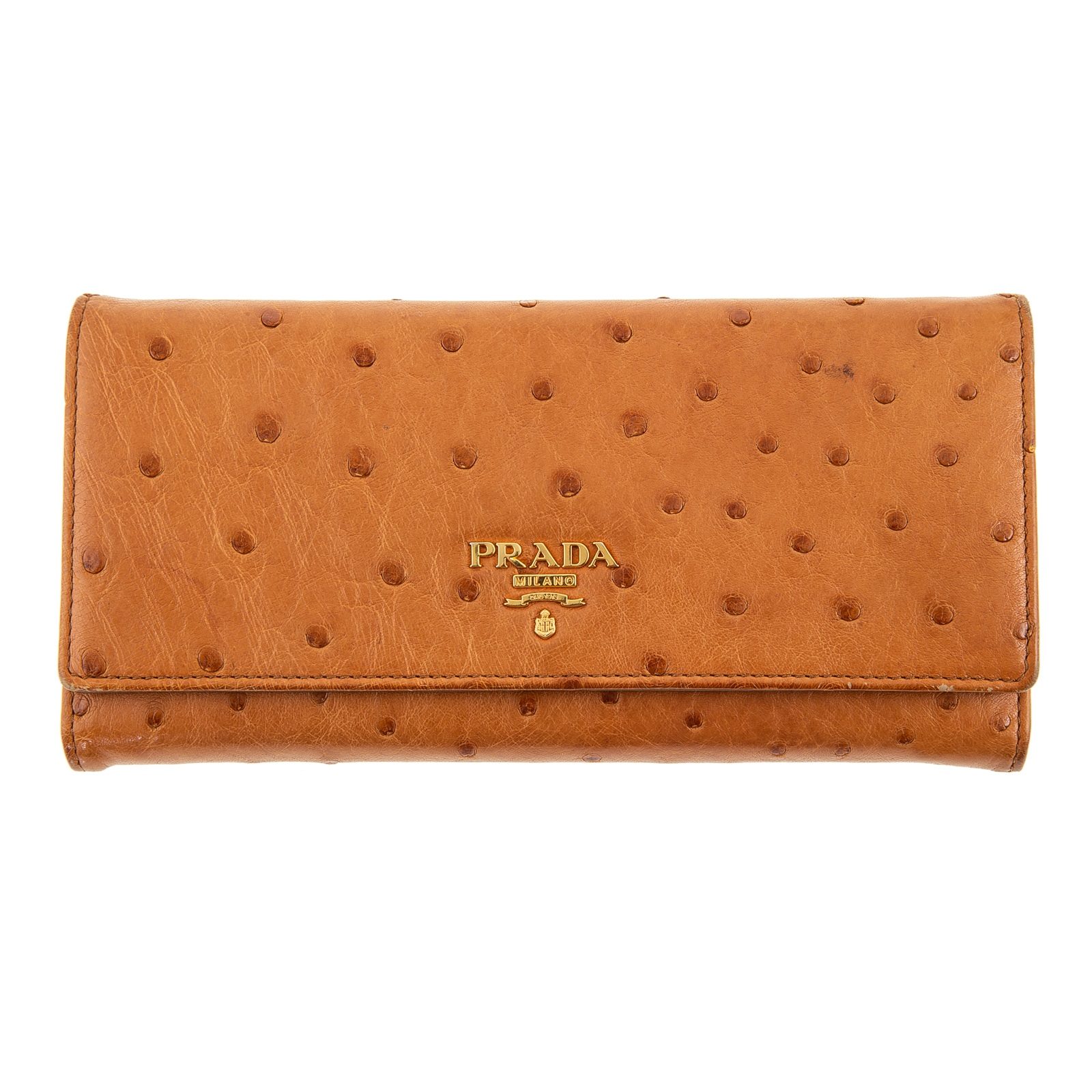 Appraisal: A PRADA CONTINENTAL WALLET A cognac Struzzo leather Prada continental