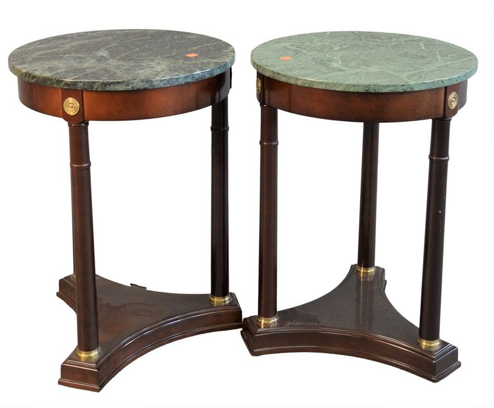 Appraisal: Pair of Empire Style Round Tables having marble tops height