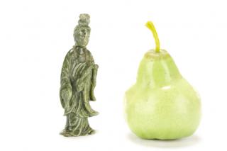 Appraisal: Small Chinese Spinach Jade Figure of Quanyin Chinese likely th