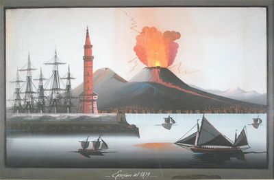 Appraisal: Neapolitan School c Vesuvius Eruzione del Titled Gouache x cm