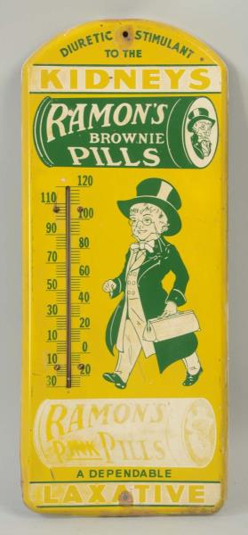 Appraisal: Ramon's Brownie Pills Advertising Thermometer This Ramon's thermometer has loss