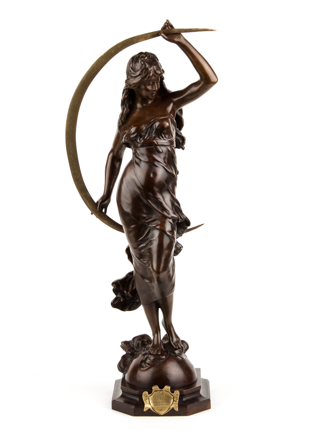 Appraisal: Auguste Moreau French Bronze Figure L'Aurore Patinated bronze sculpture modeled