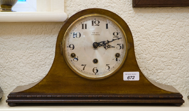 Appraisal: Mahogany Cased Mantle Clock Silvered Dial With Arabic Numerals Westminster