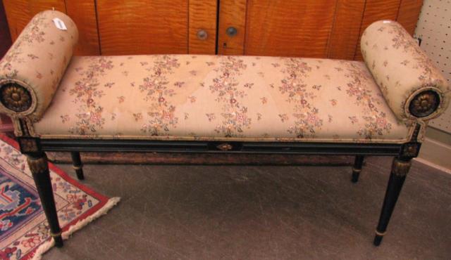 Appraisal: A French period style upholstered bench with black and gold