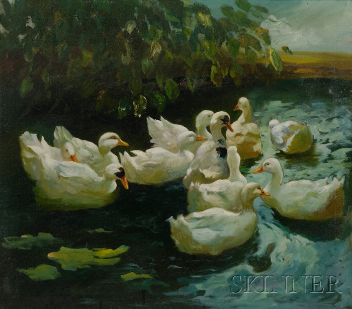 Appraisal: After Alexander Koester German - Ducks Swimming Unsigned Oil on