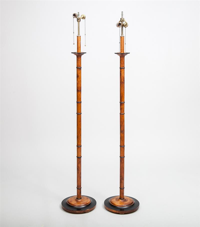 Appraisal: Pair of Faux Bamboo Turned Floor Lamps ft in overall