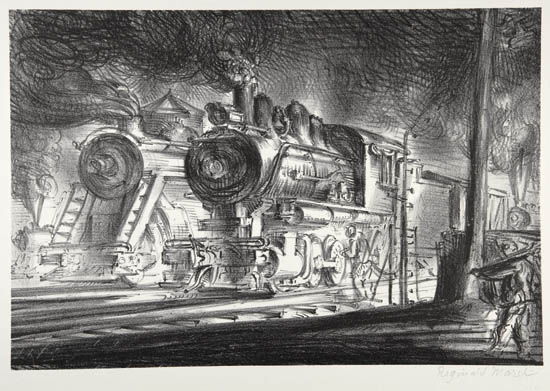 Appraisal: REGINALD MARSH Switch Engines Erie Yards Jersey City Stone No