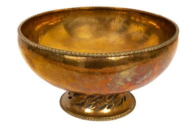 Appraisal: Hugh Wallis a brass pedestal bowl with rope twist edge