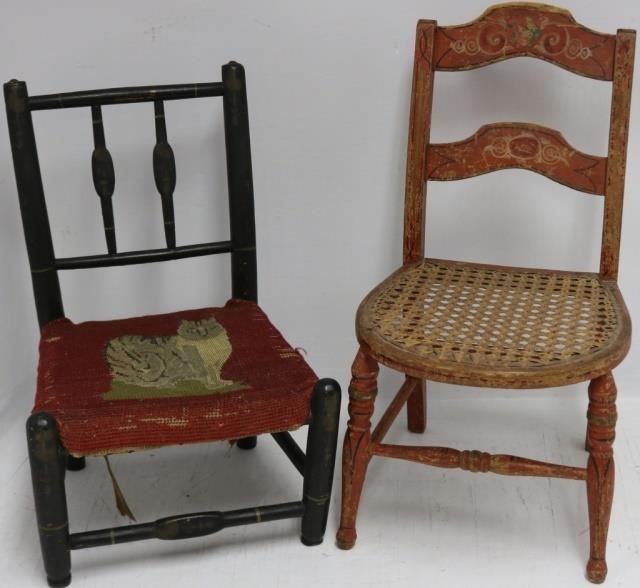 Appraisal: TWO ADORABLE TH CENTURY DOLL S CHAIRS TOINCLUDE CA PAINTED