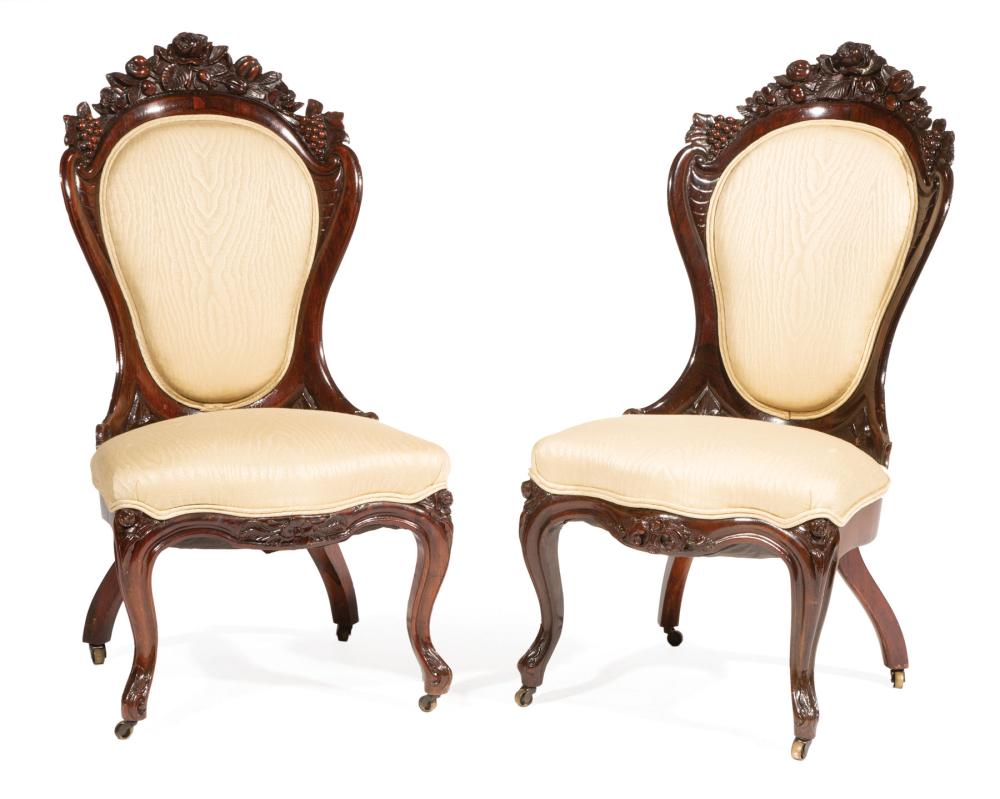 Appraisal: Pair of American Rococo Carved and Laminated Rosewood Side Chairs