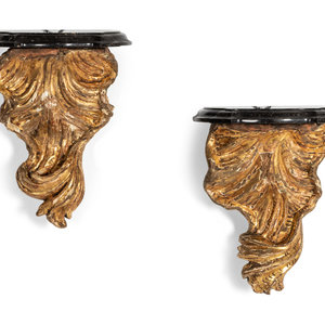 Appraisal: A Pair of Continental Giltwood Marble-Top Brackets th Century Height