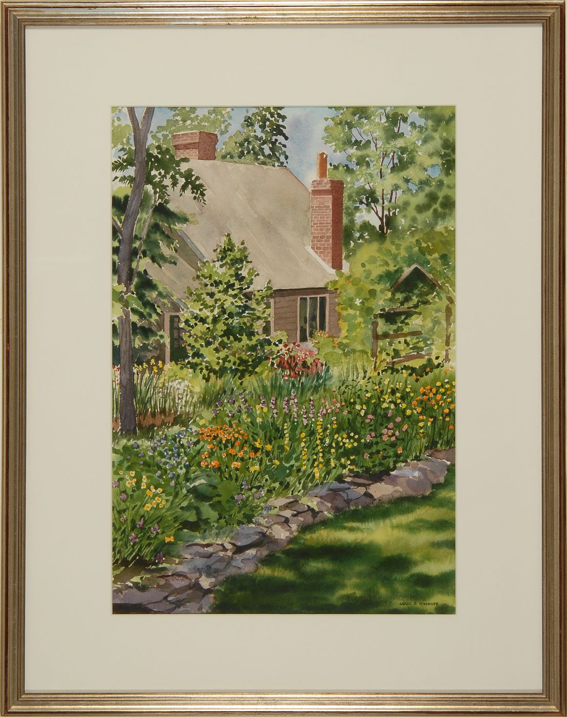 Appraisal: KAROL B WYCKOFFAmerican ContemporaryCape Cod house with wildflower garden Signed