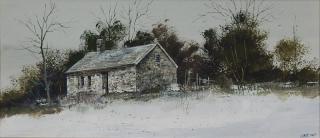 Appraisal: Fred Leach watercolor Fred Leach American - - Stone Cabin