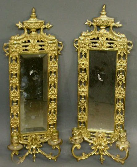 Appraisal: Pair of brass wall sconces thc with mirrored backs h