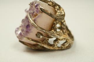 Appraisal: Modernist Sterling ring with Think Amethyst Cryst Modernist Sterling ring